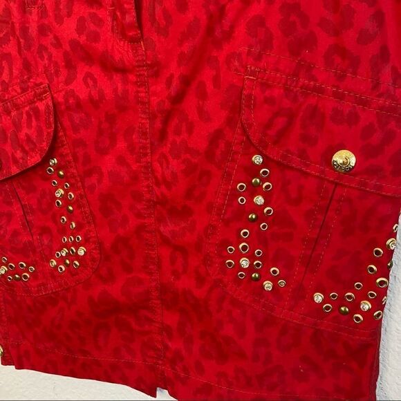 SOCIETA Italian Pencil Skirt Women's 40 US 4 Red Leopard Bling Animal Print - Picture 3 of 6